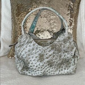 Genuine Ostrich Sophia Basiaga Italy Gold White  Handbag Satchel
